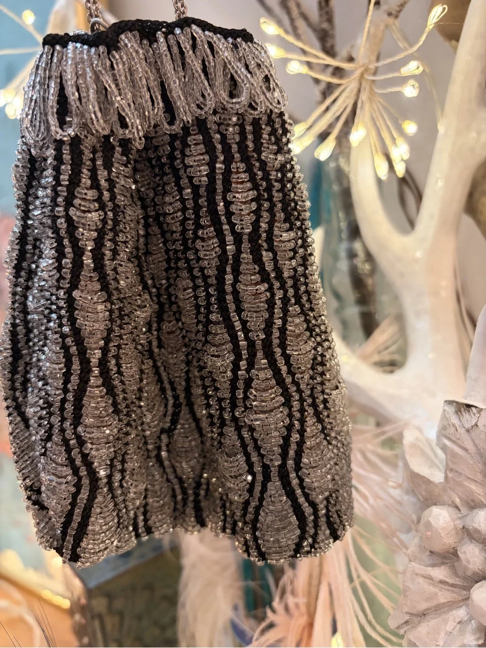 Antique 1920s Art Deco Beaded Swag Purse Flapper Reticule Bag